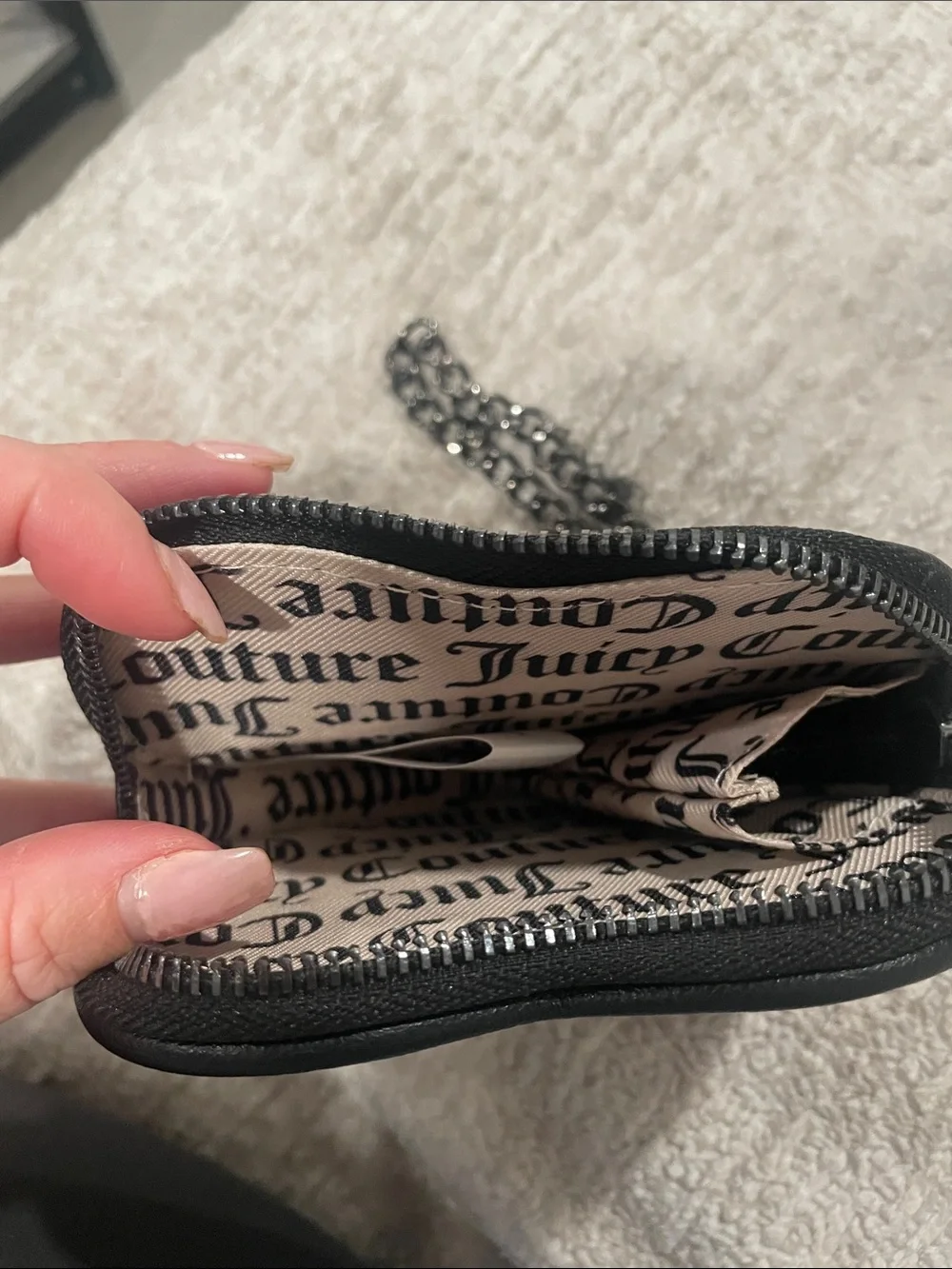 Juicy Couture Black Heart Rhinestone Logo Wristlet